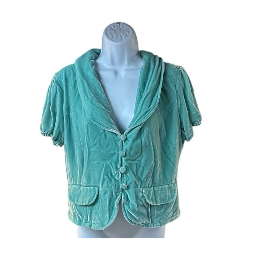 Georgiou Studio Velvet Cropped Jacket Women’s 14 Short Sleeve Button Front